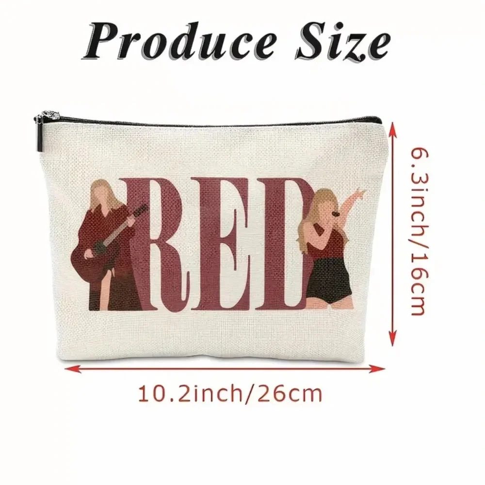 Cosmetic/ Travel Bag with Zipper & Print of Taylor Swift's Red Era Looks NEW